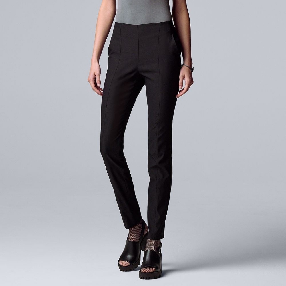 ELLE/pull-on skinny mid-rise black pants/xs/long/basic black stretch pant